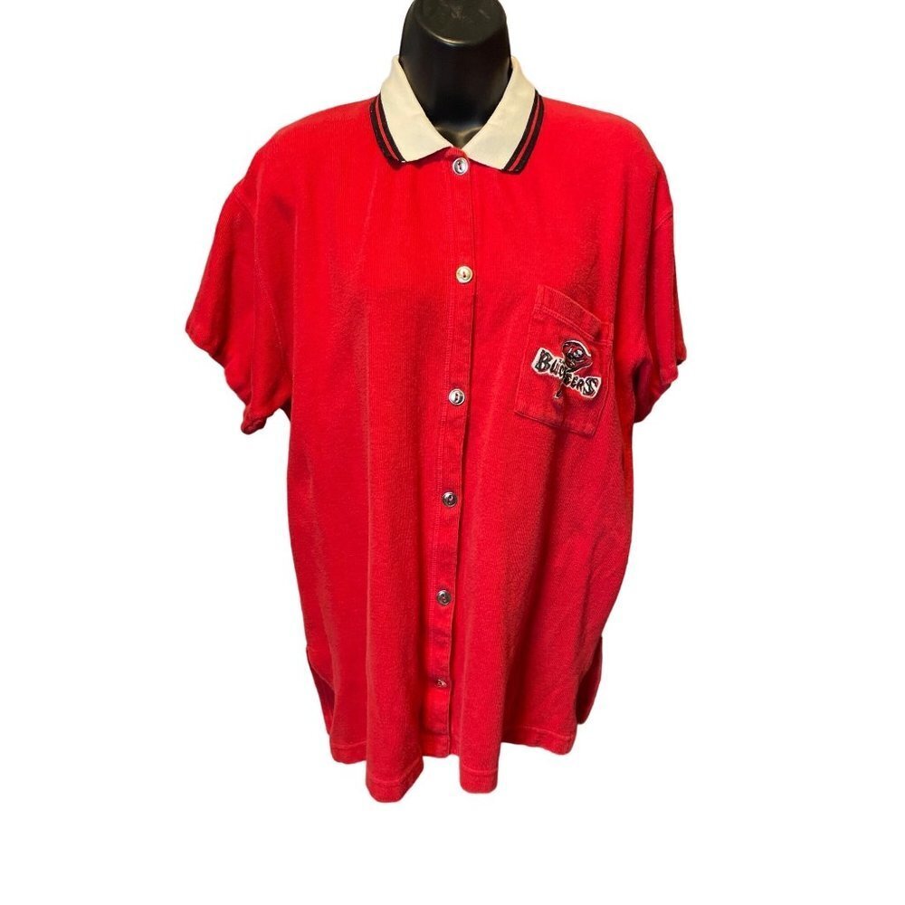 Vintage Tampa Bay Buccaneers Red Collared Embroidered Logo Short Sleeved Top